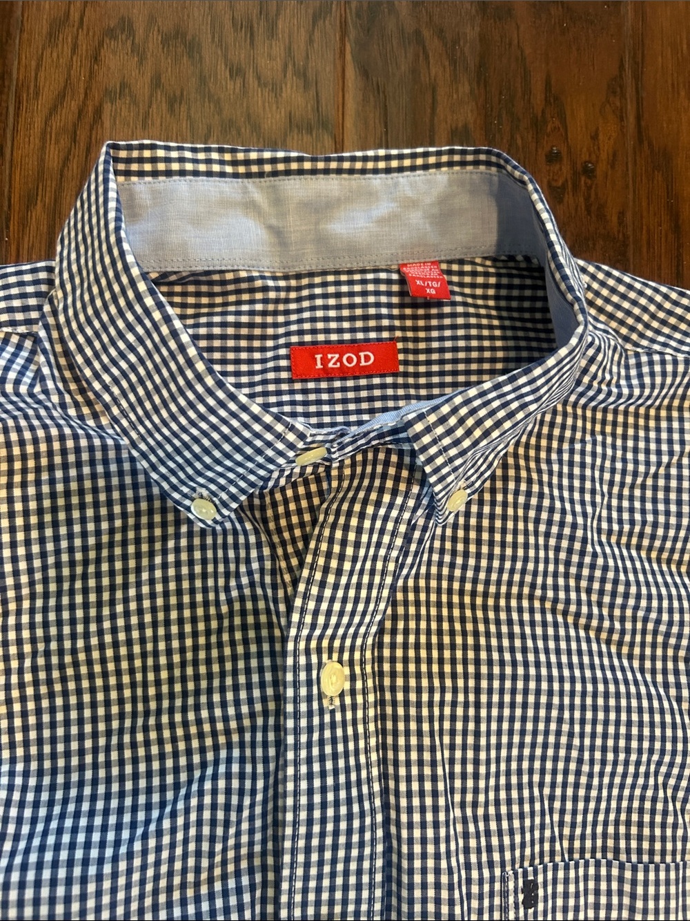 Izod Blue and White Gingham Long Sleeve Button Down shirt - Picture 2 of 4